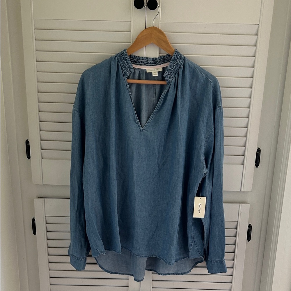 On 34th Blue Denim Chambray Women's Top